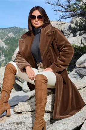 Plush Double-Breasted Teddy Coat Toffee