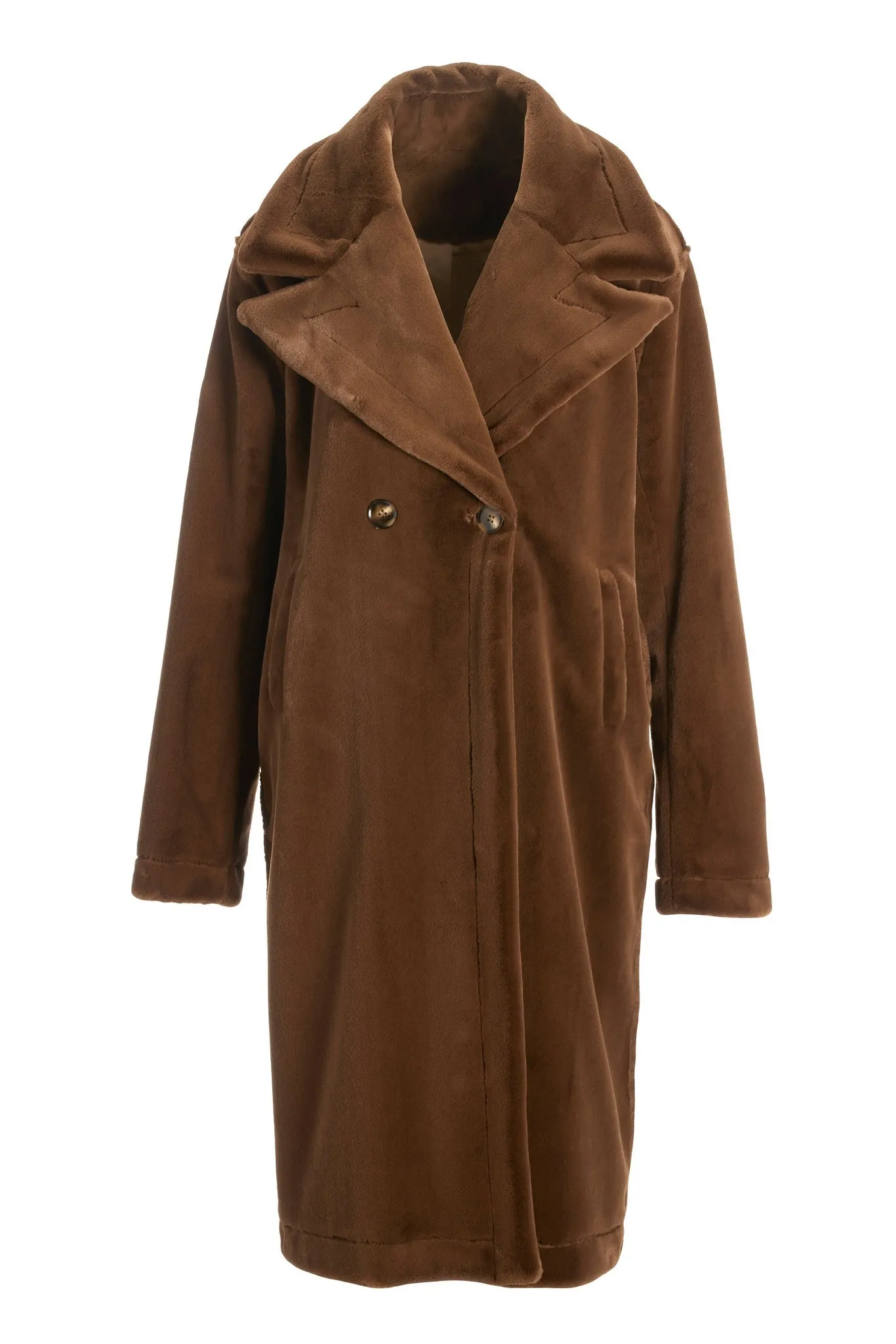 Plush Double-Breasted Teddy Coat Toffee