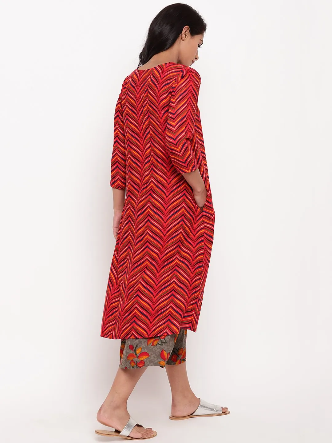 Red Chevron Kurta Set