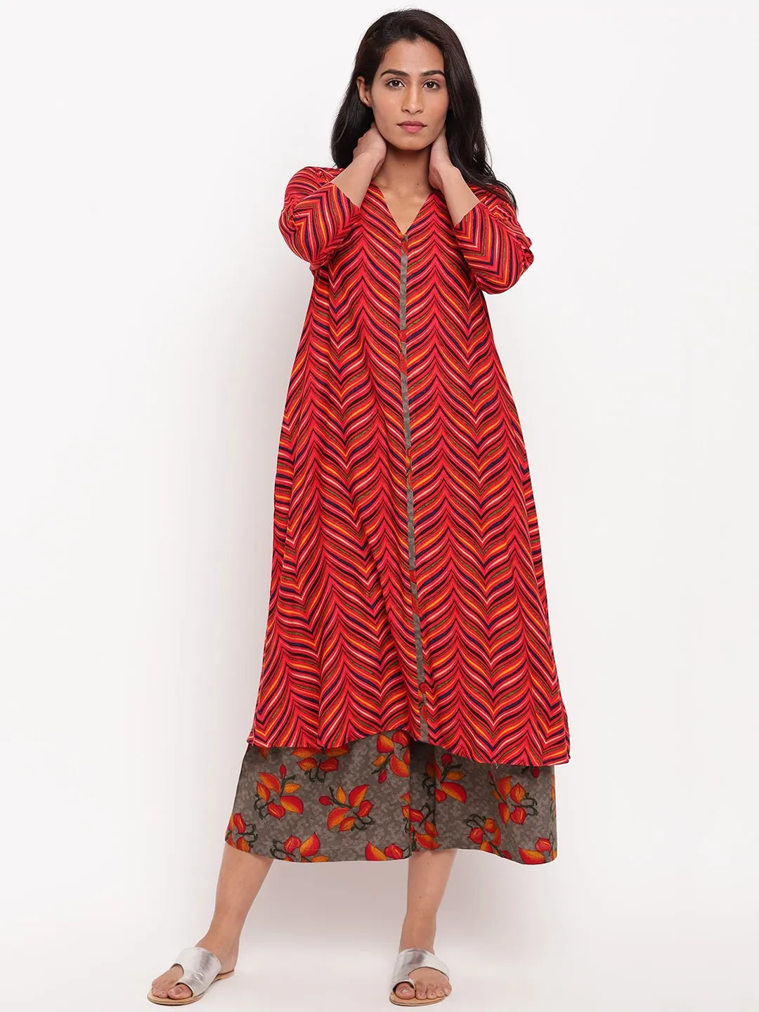 Red Chevron Kurta Set