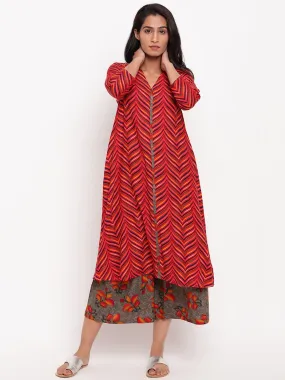 Red Chevron Kurta Set