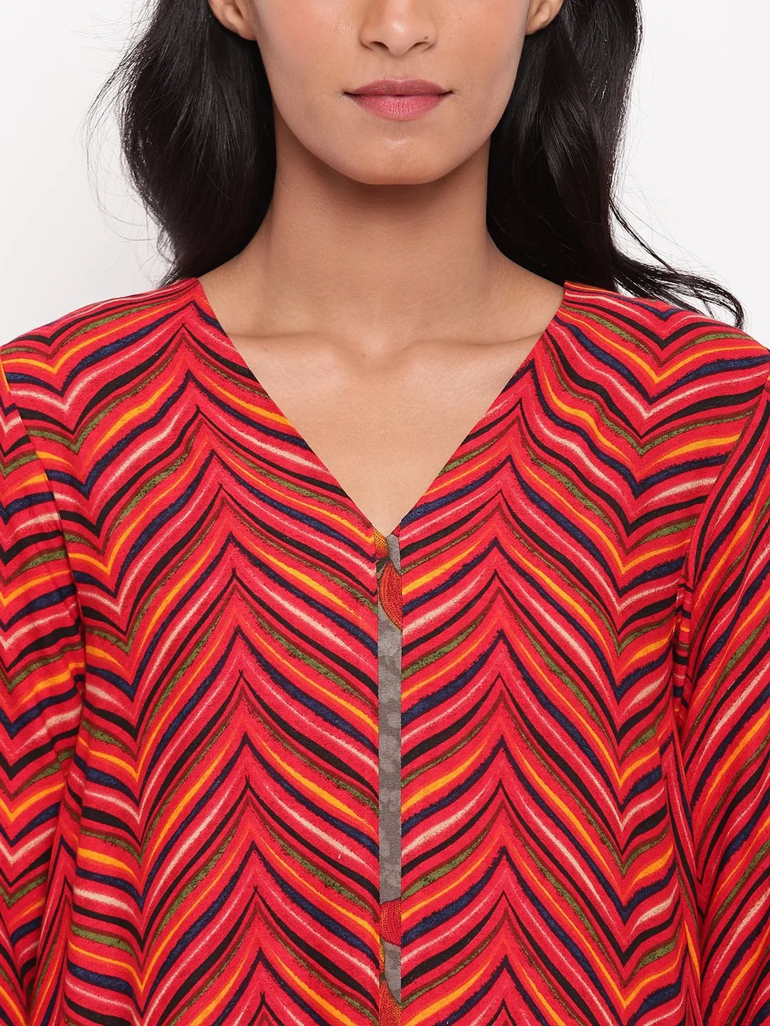 Red Chevron Kurta Set