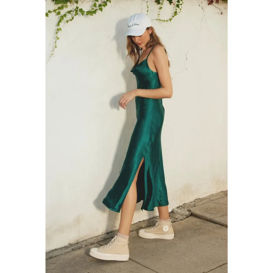 Reflection Cowl Neck Slip Dress Hunter Green
