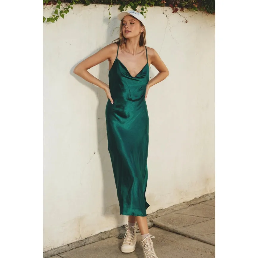 Reflection Cowl Neck Slip Dress Hunter Green