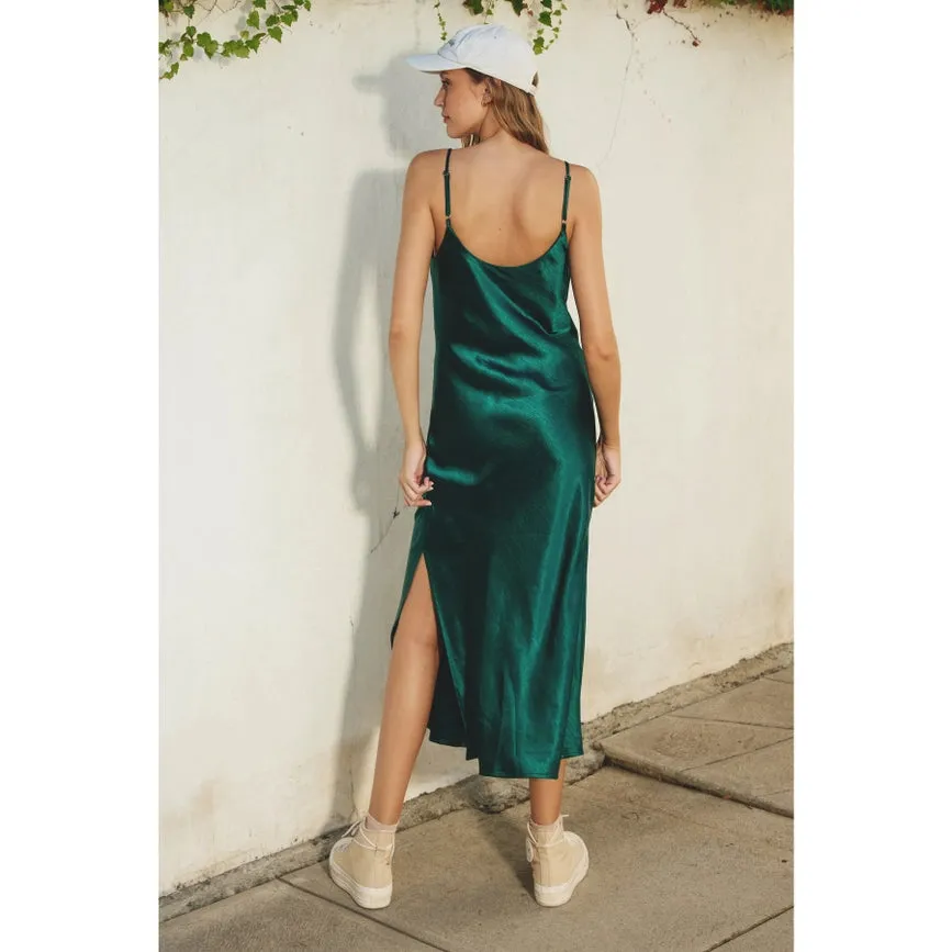 Reflection Cowl Neck Slip Dress Hunter Green