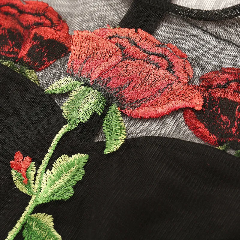 Rose Embroidered Black Dress