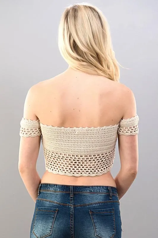 See through Crochet Lace Up Top