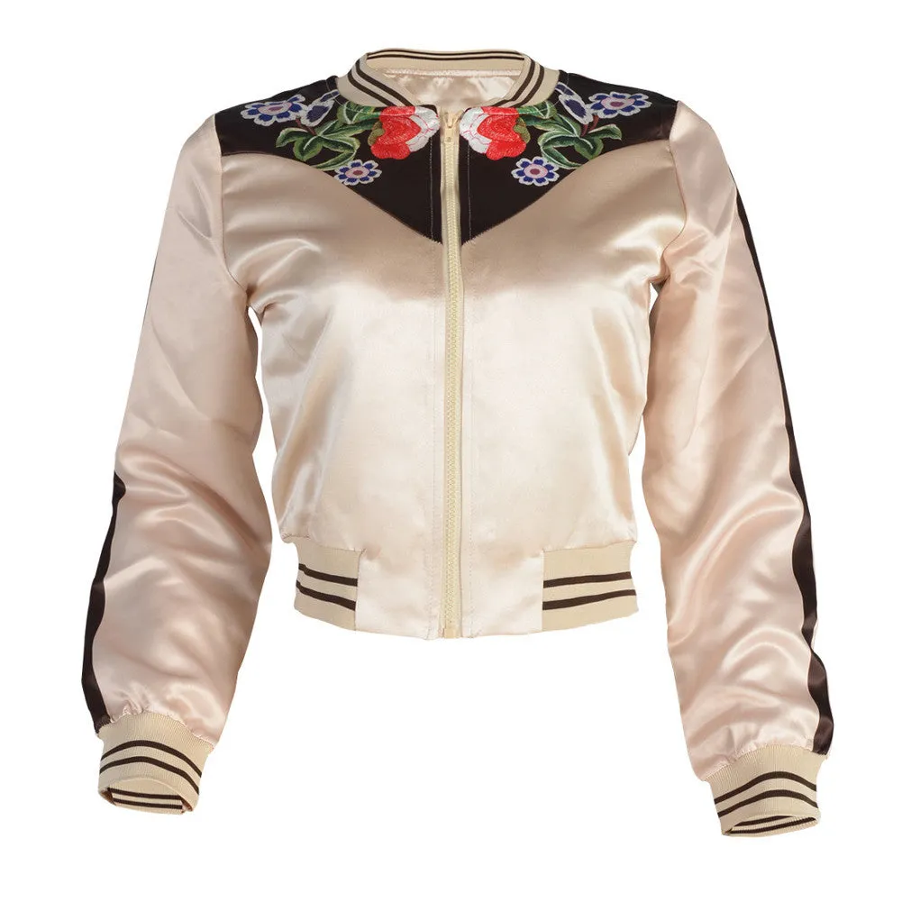 Sidiou Group New Fashion Women Down Jacket Floral Print O-Neck Zipper Long Sleeve Coat Outerwear