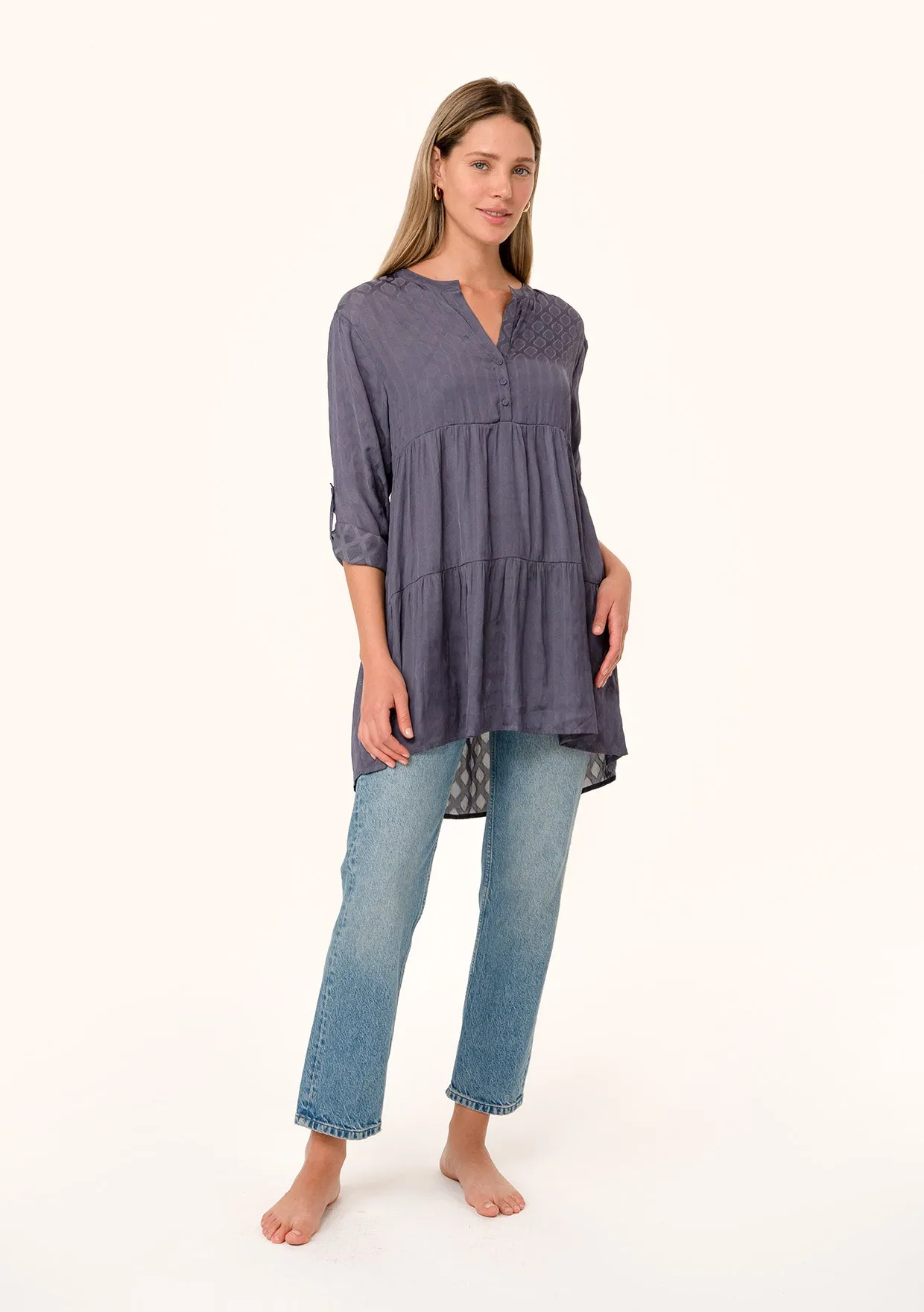 Silky 3/4 Sleeve Tiered Tunic