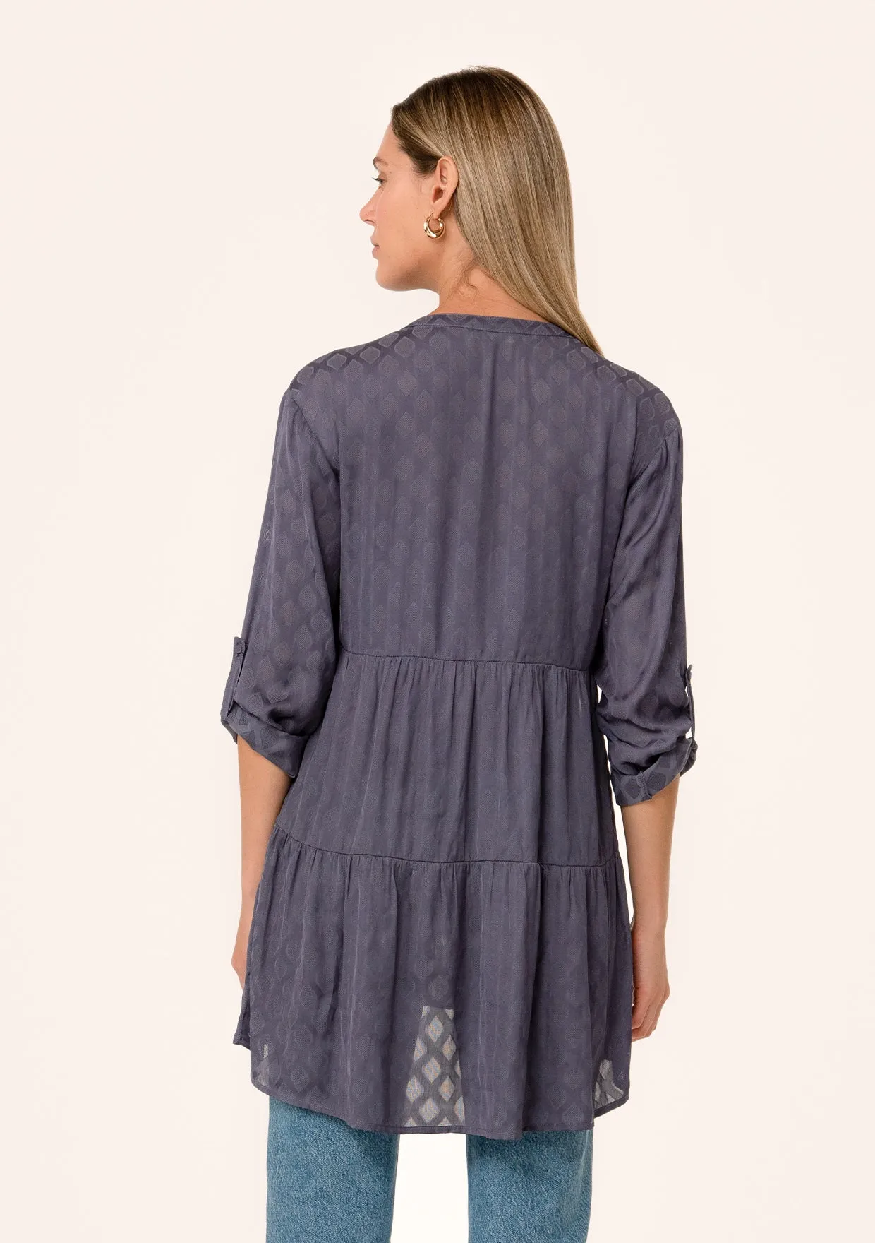 Silky 3/4 Sleeve Tiered Tunic
