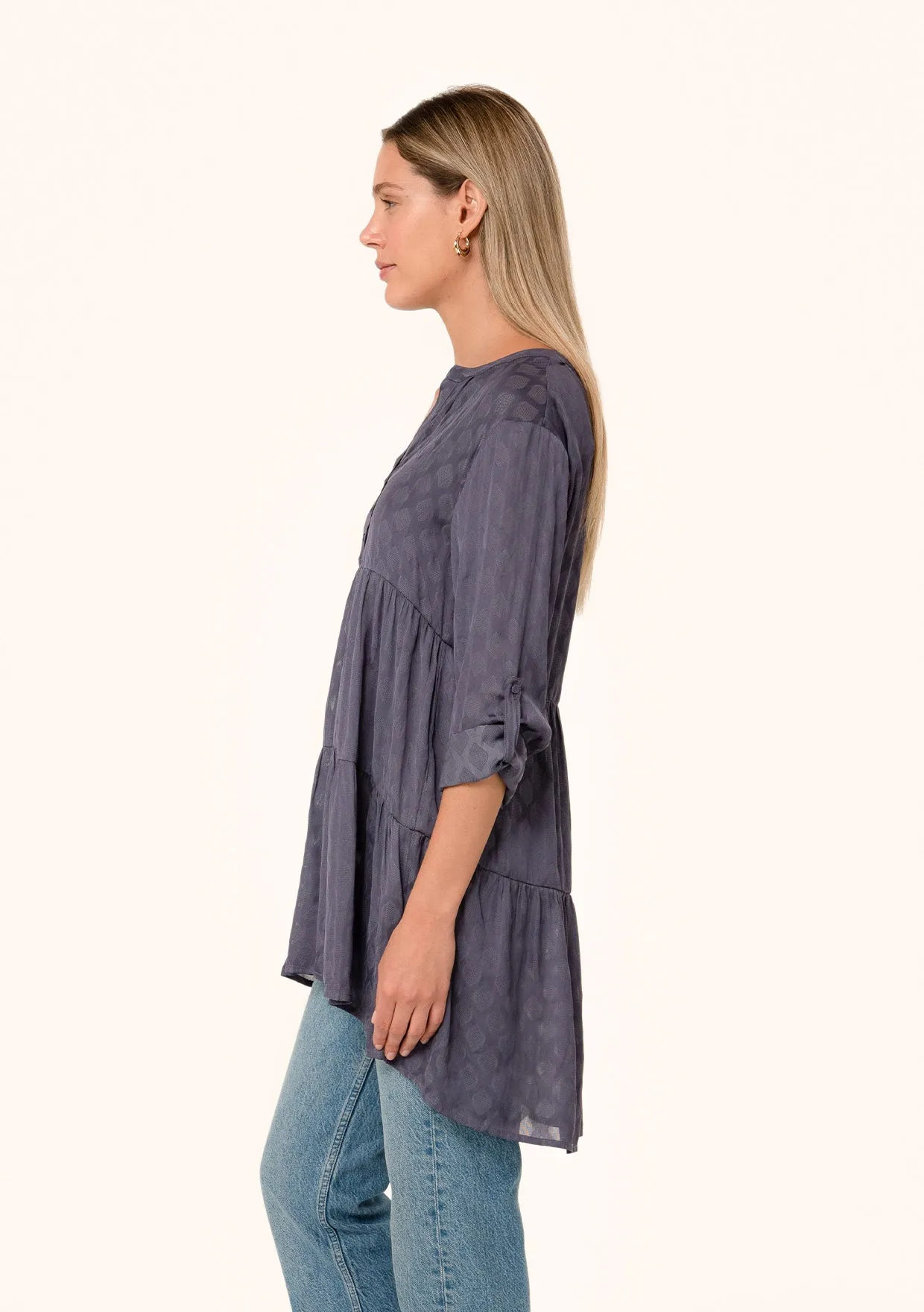Silky 3/4 Sleeve Tiered Tunic
