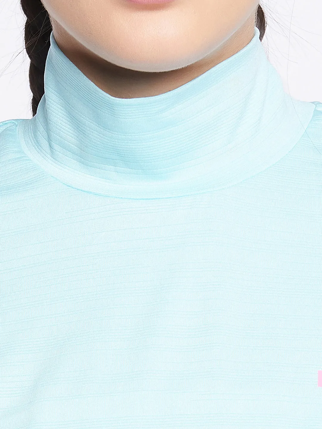 Sky Blue Comfort Fit Turtleneck Crop Top