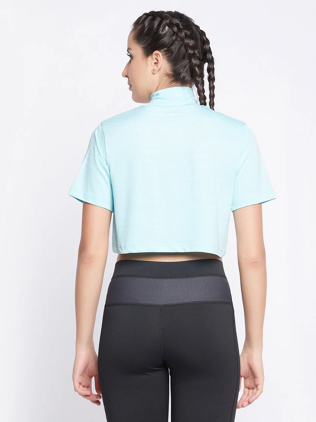 Sky Blue Comfort Fit Turtleneck Crop Top