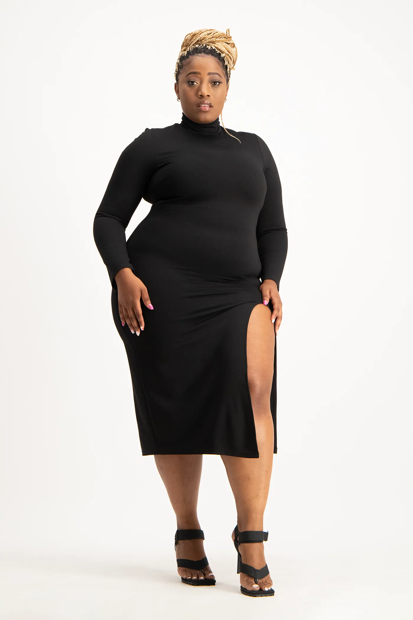 Skylar Turtleneck Bodycon Dress with Slit