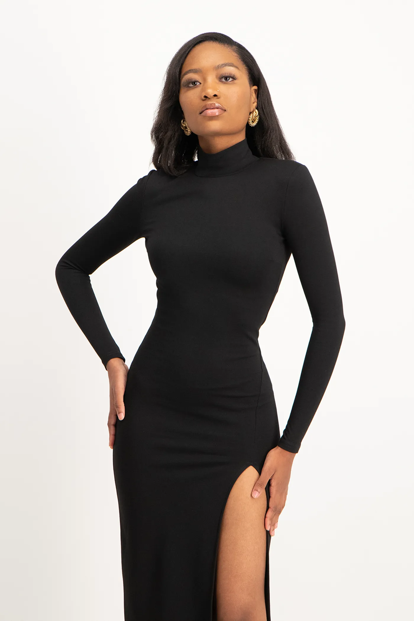 Skylar Turtleneck Bodycon Dress with Slit