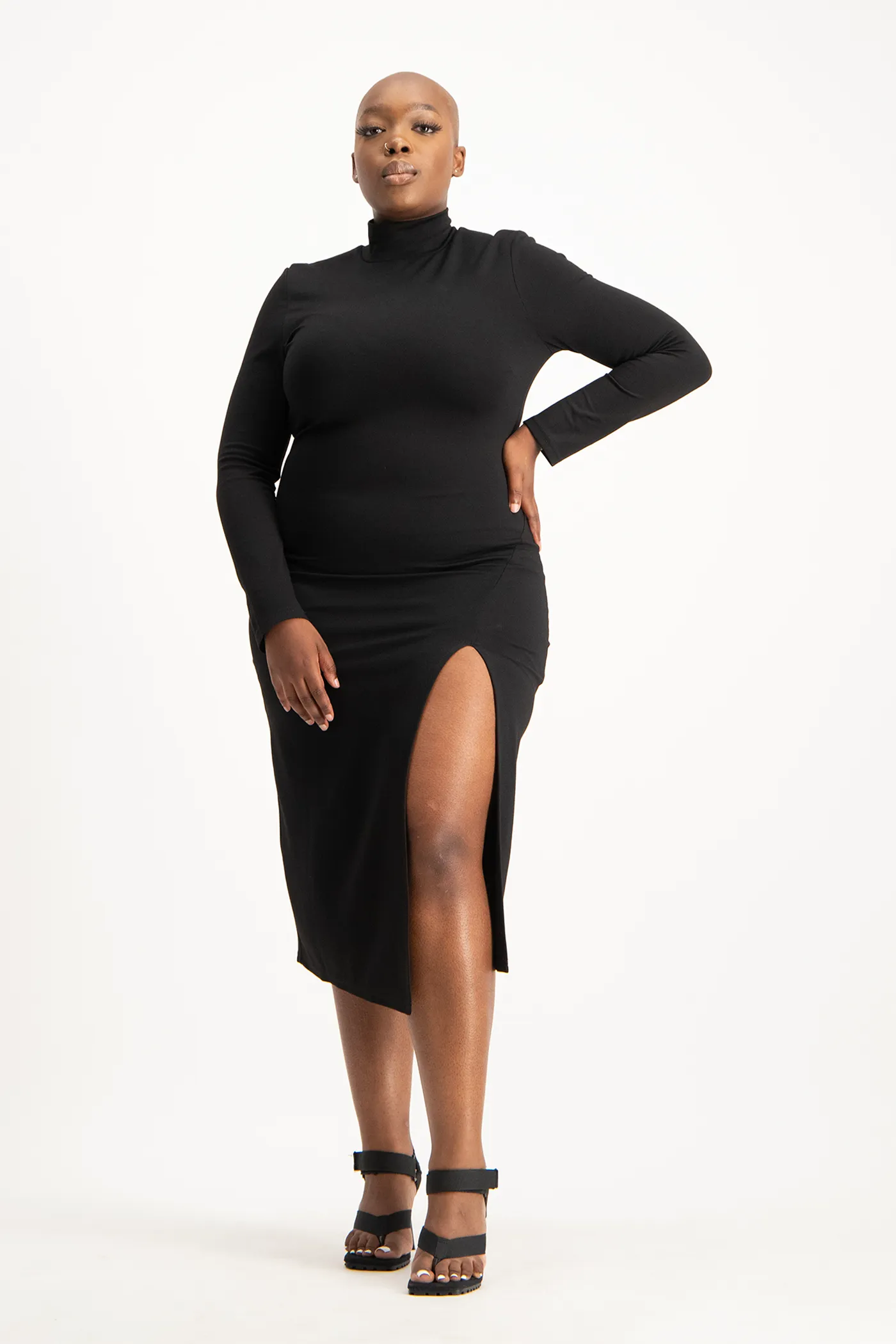 Skylar Turtleneck Bodycon Dress with Slit