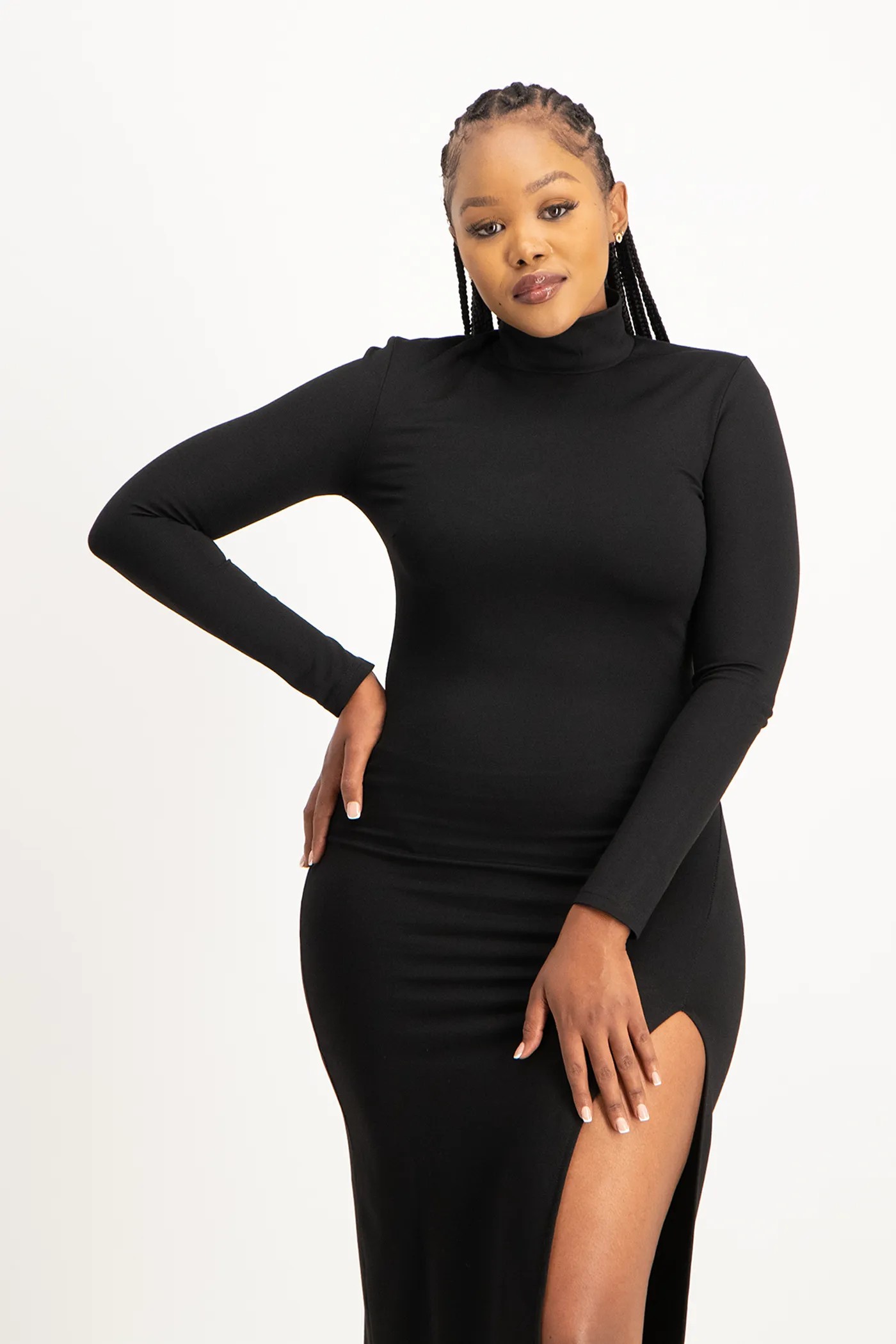 Skylar Turtleneck Bodycon Dress with Slit
