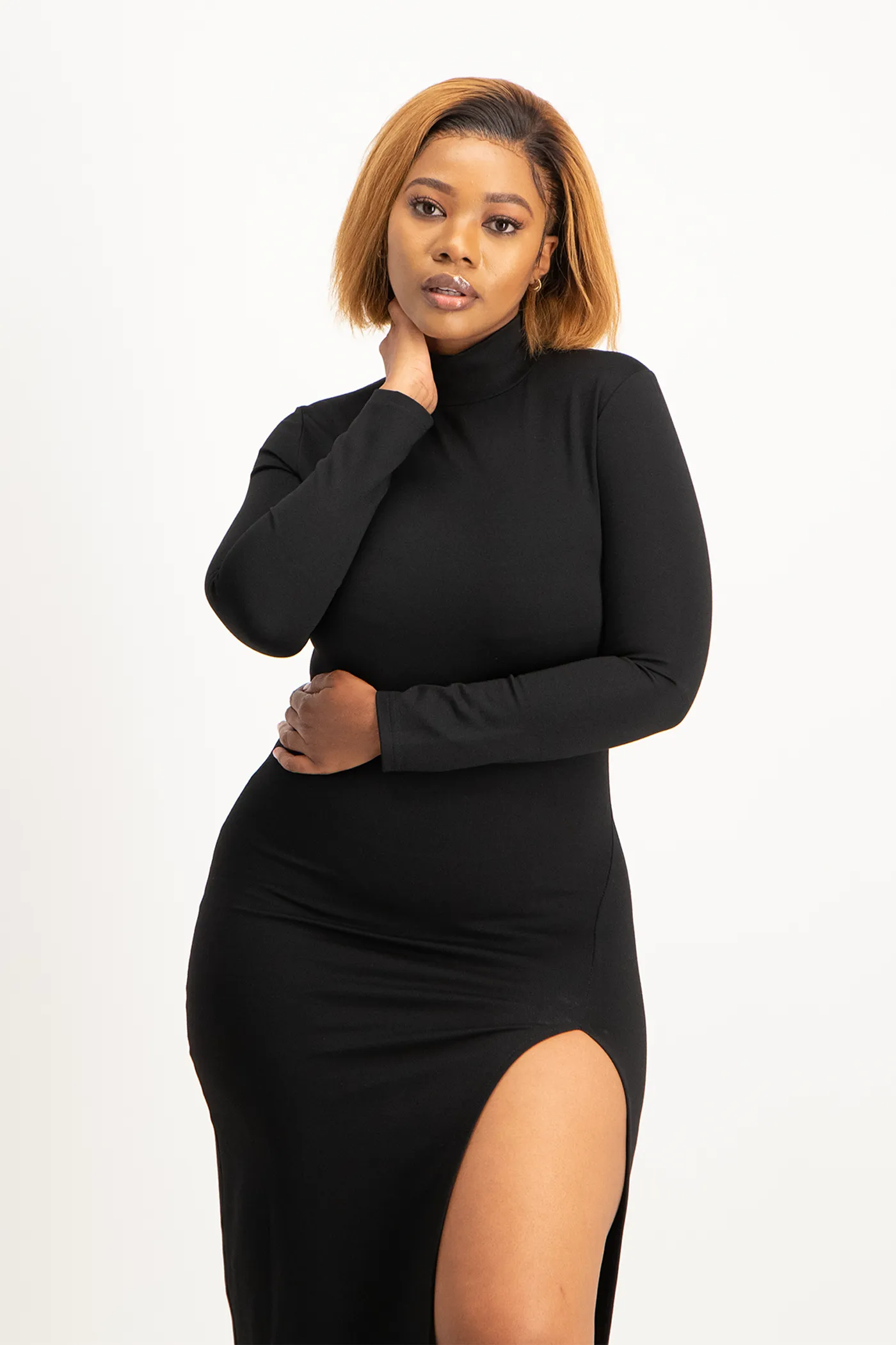 Skylar Turtleneck Bodycon Dress with Slit