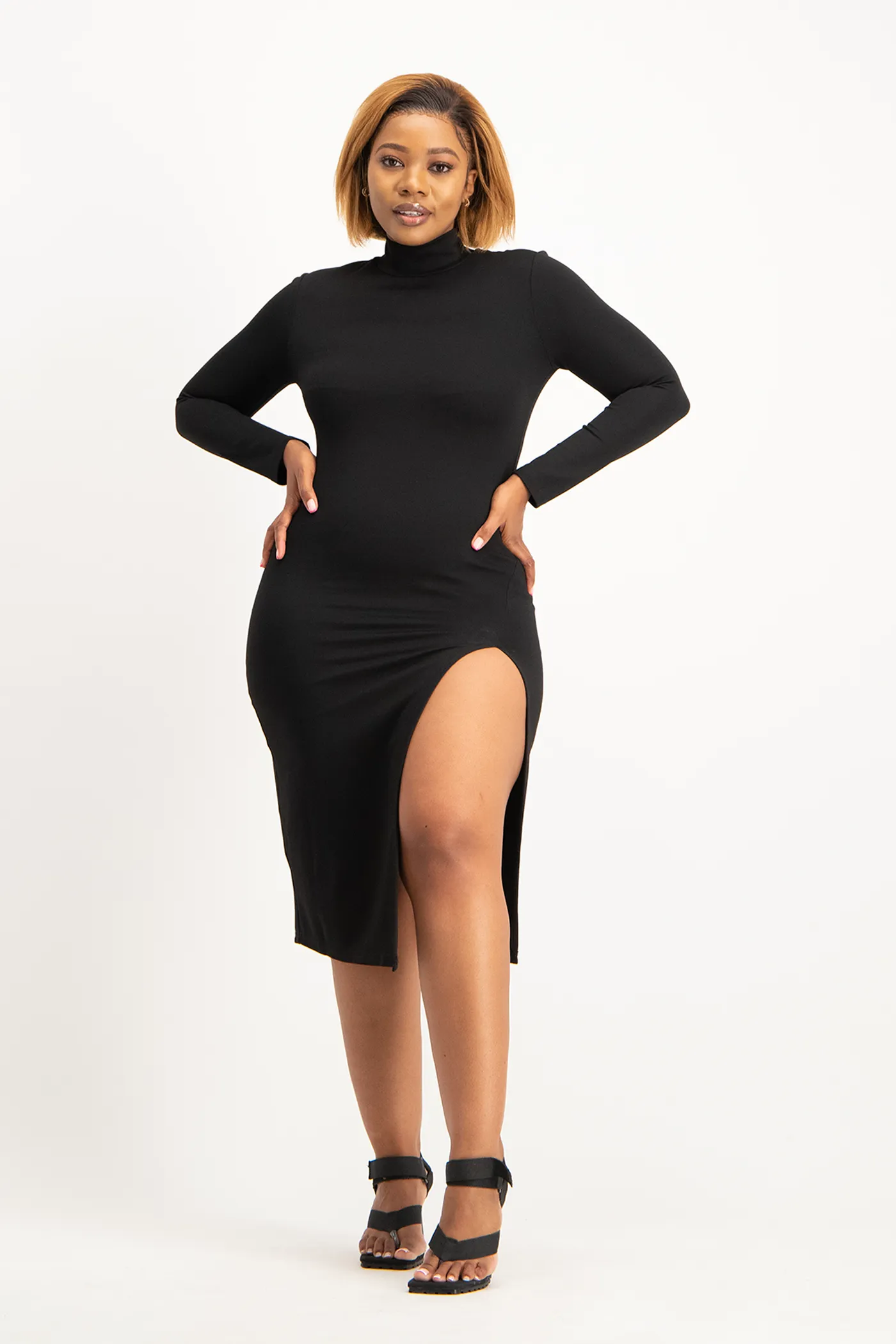 Skylar Turtleneck Bodycon Dress with Slit