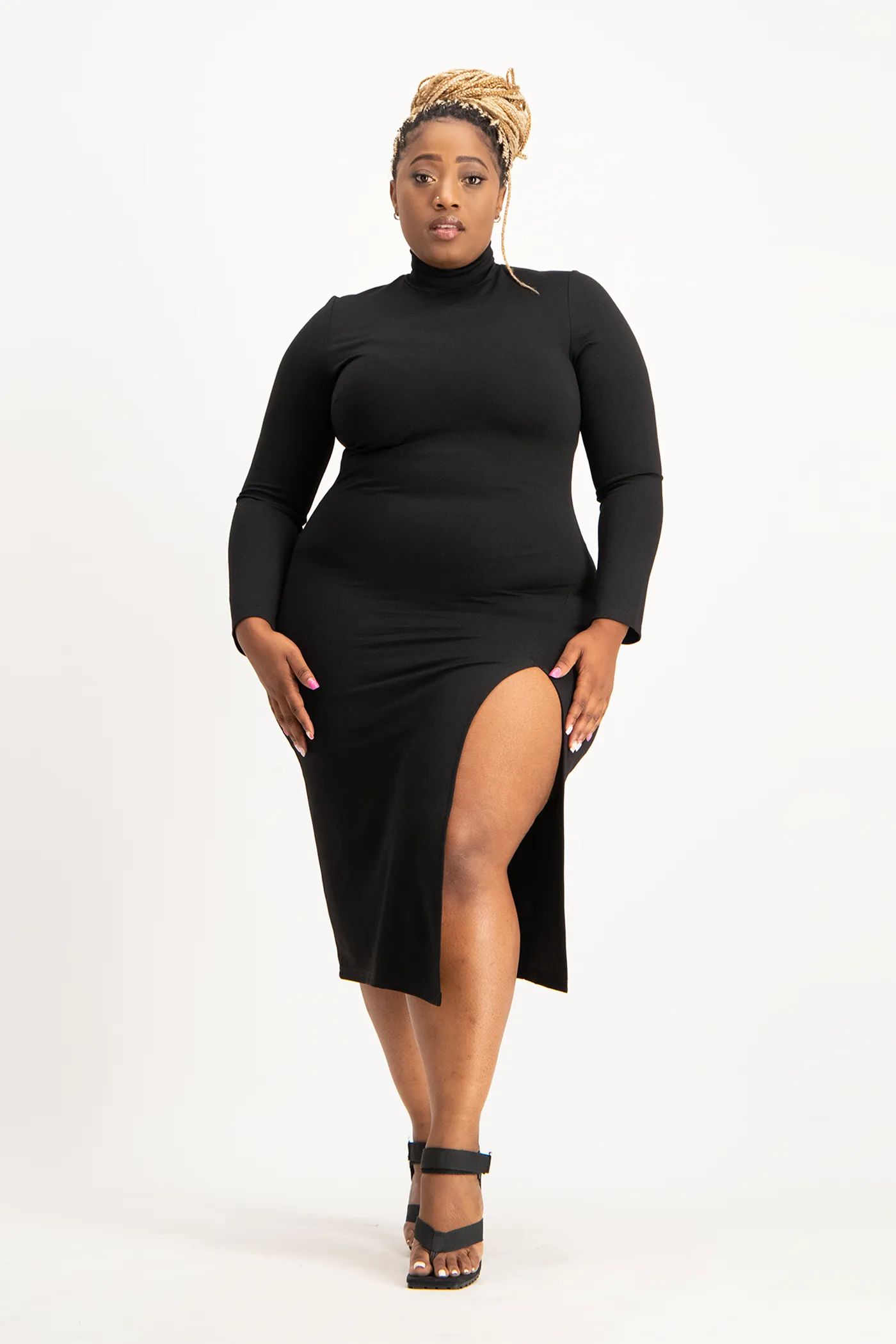 Skylar Turtleneck Bodycon Dress with Slit