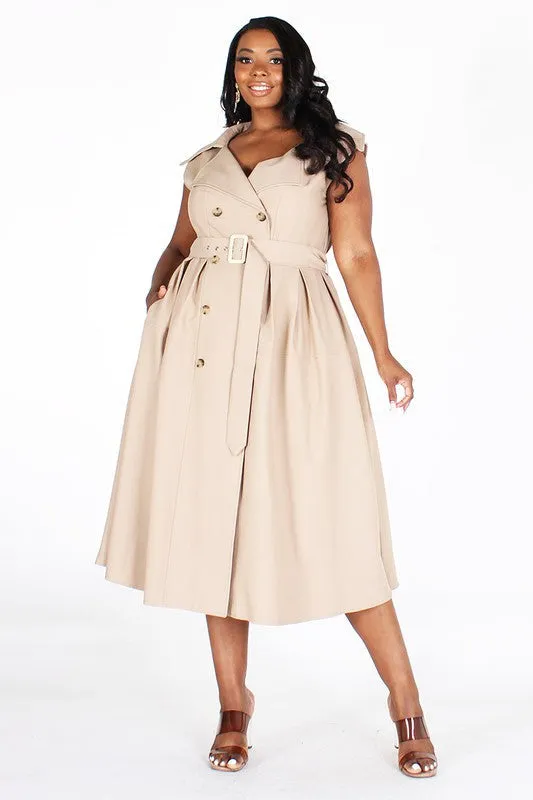 SLEEVELESS MIDI TRENCH DRESS/JACKET