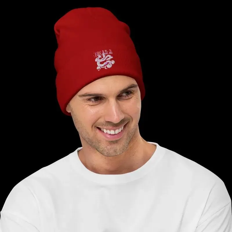 Snake Embroidered Beanie: Cozy Cotton Blend & Stylish Fit