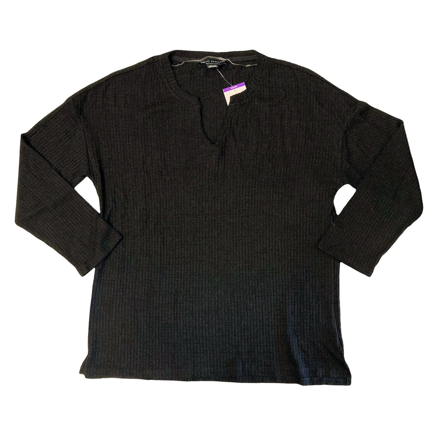 Social Standard Women's Long Sleeve Camille Waffle Knit Tunic Top (Black, XXL)