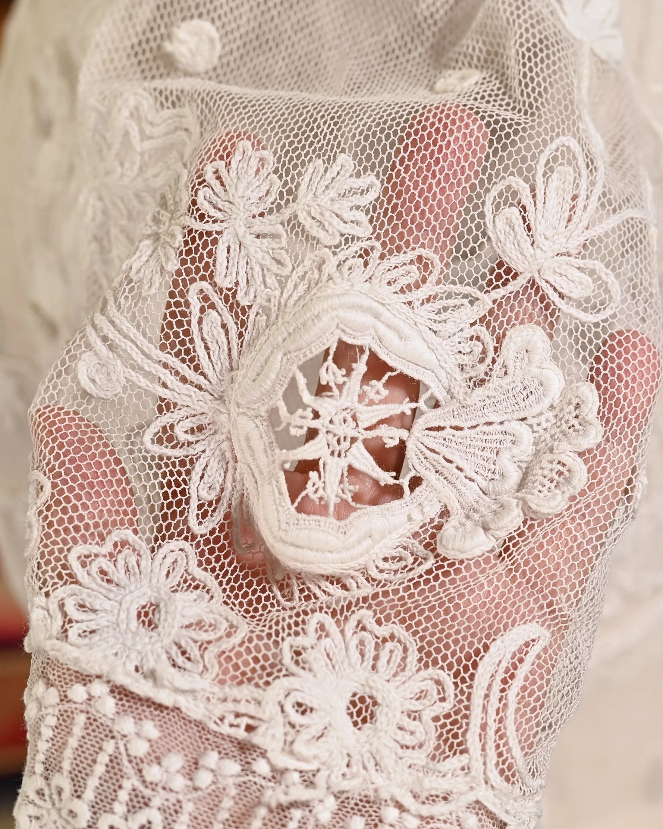 SOLD Antique White Net/Embroidered Lace Edwardian/Victorian Dress XS