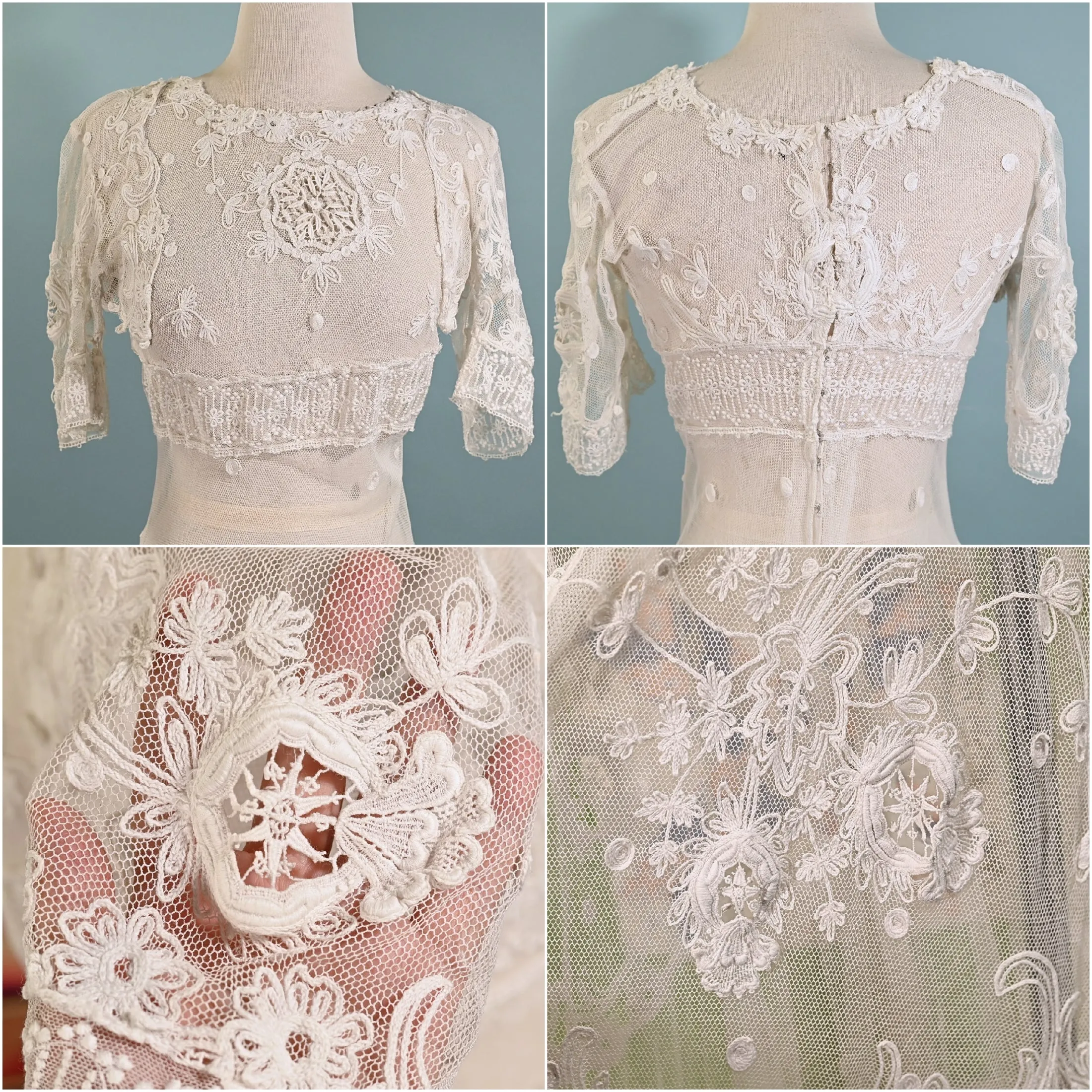 SOLD Antique White Net/Embroidered Lace Edwardian/Victorian Dress XS
