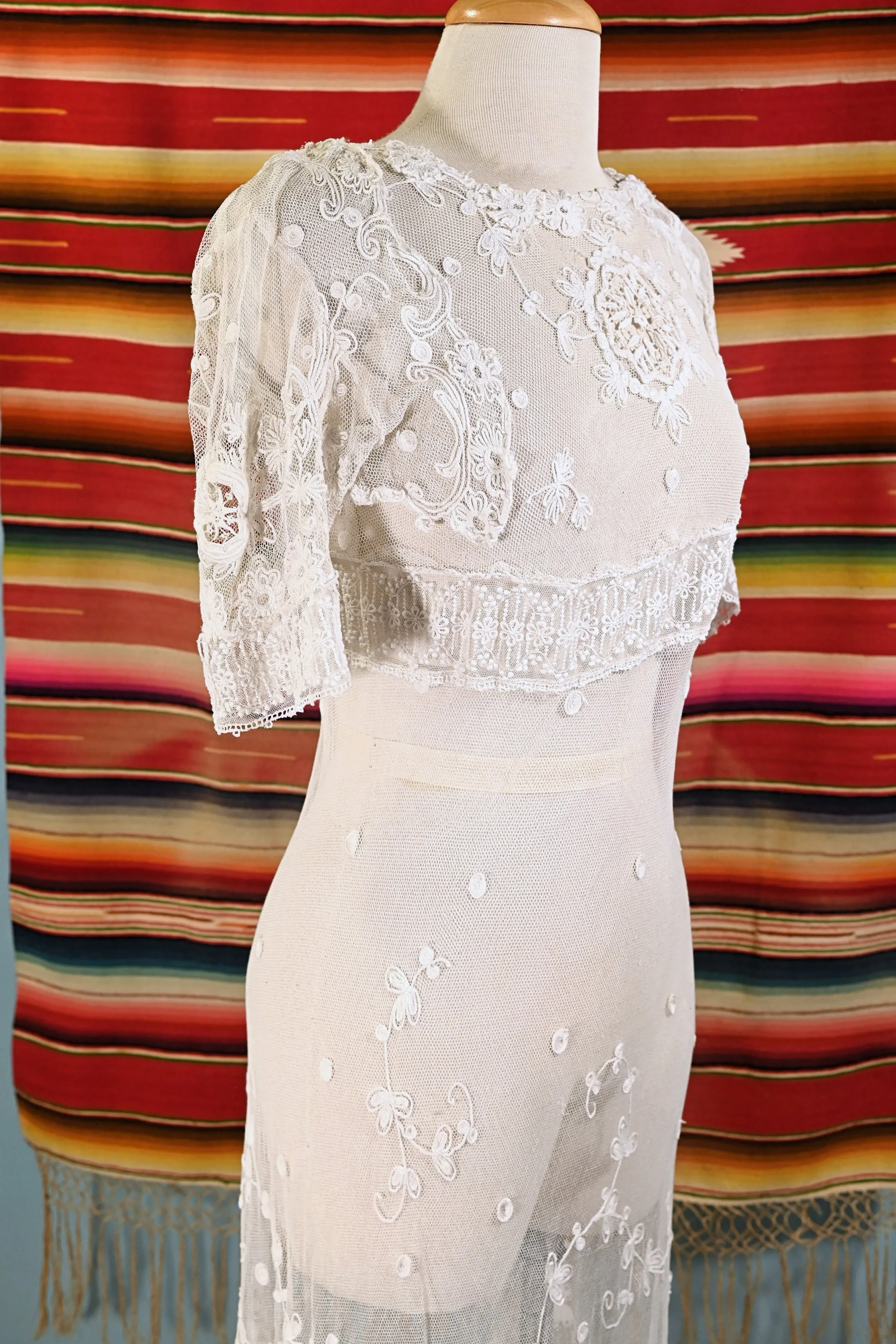 SOLD Antique White Net/Embroidered Lace Edwardian/Victorian Dress XS