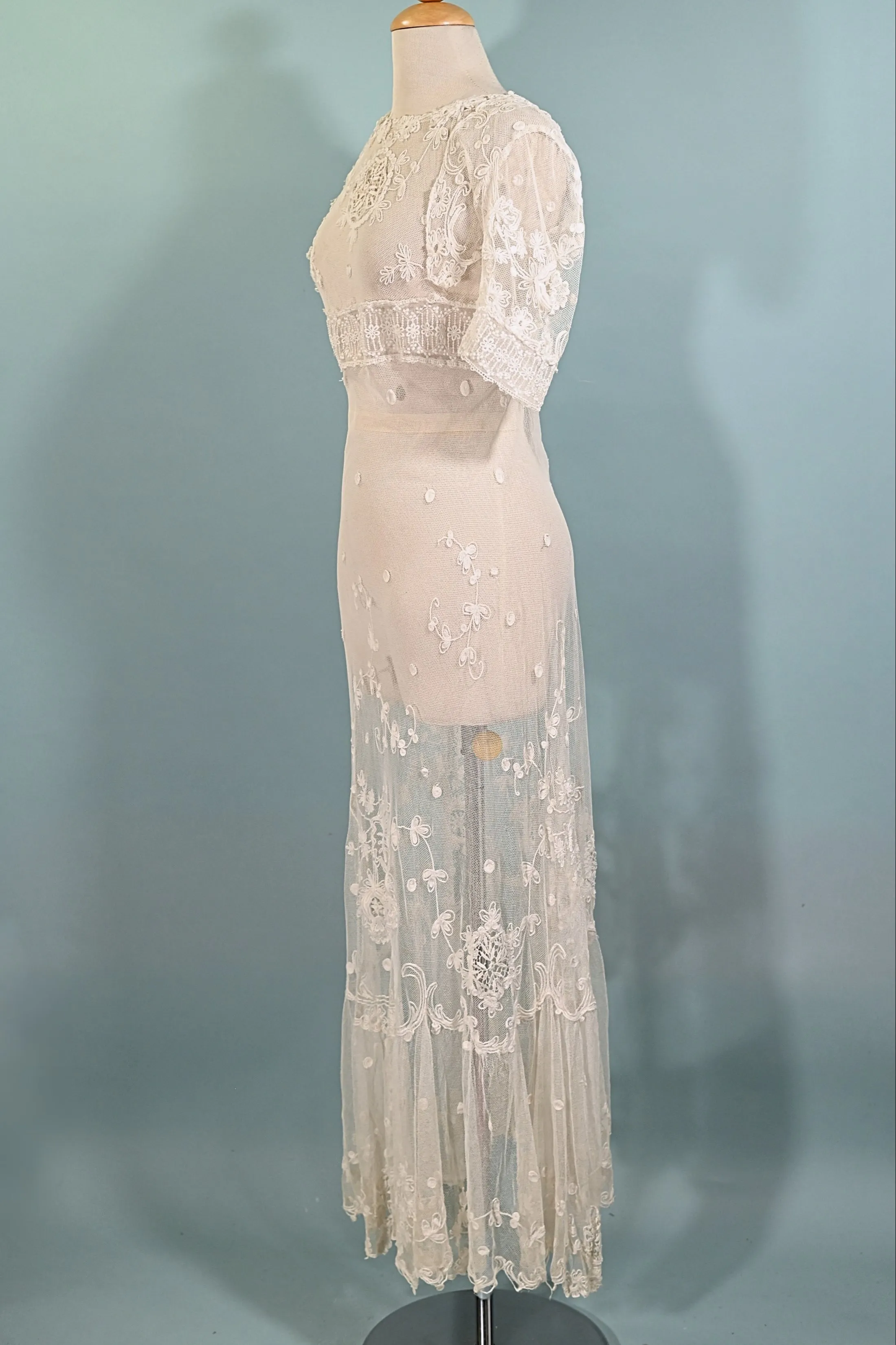 SOLD Antique White Net/Embroidered Lace Edwardian/Victorian Dress XS