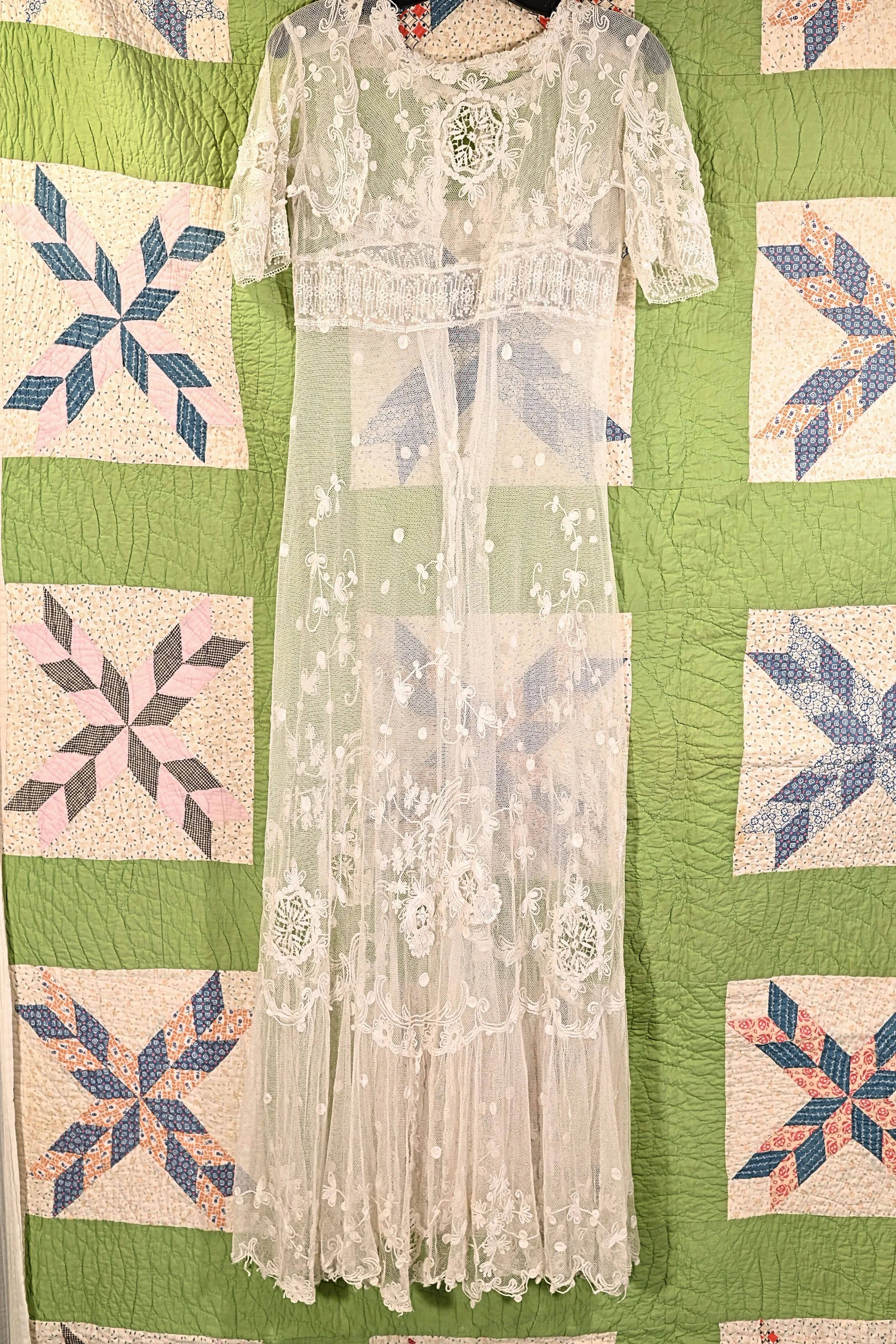 SOLD Antique White Net/Embroidered Lace Edwardian/Victorian Dress XS