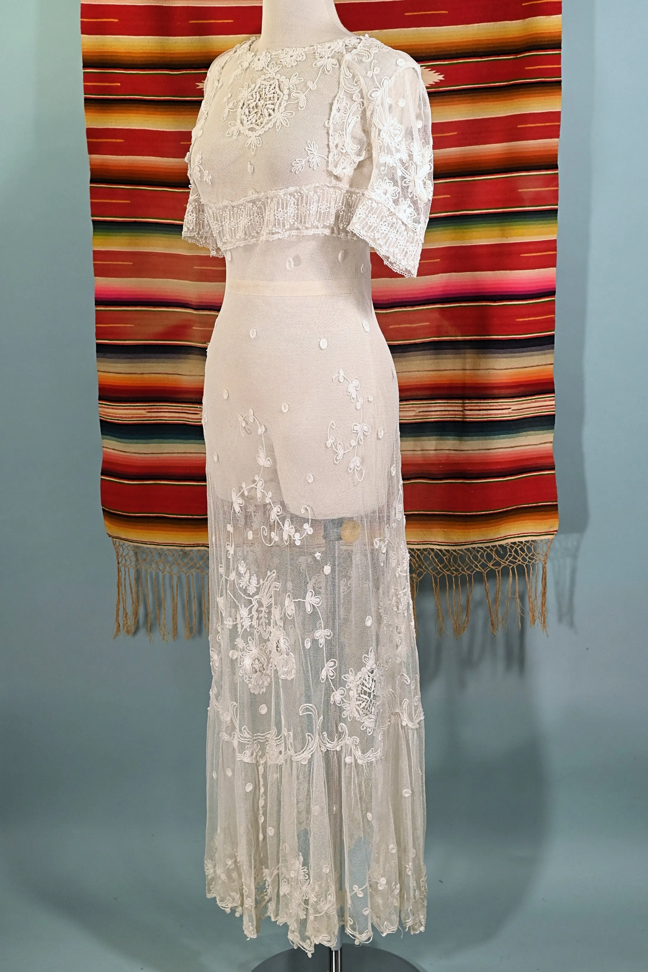 SOLD Antique White Net/Embroidered Lace Edwardian/Victorian Dress XS