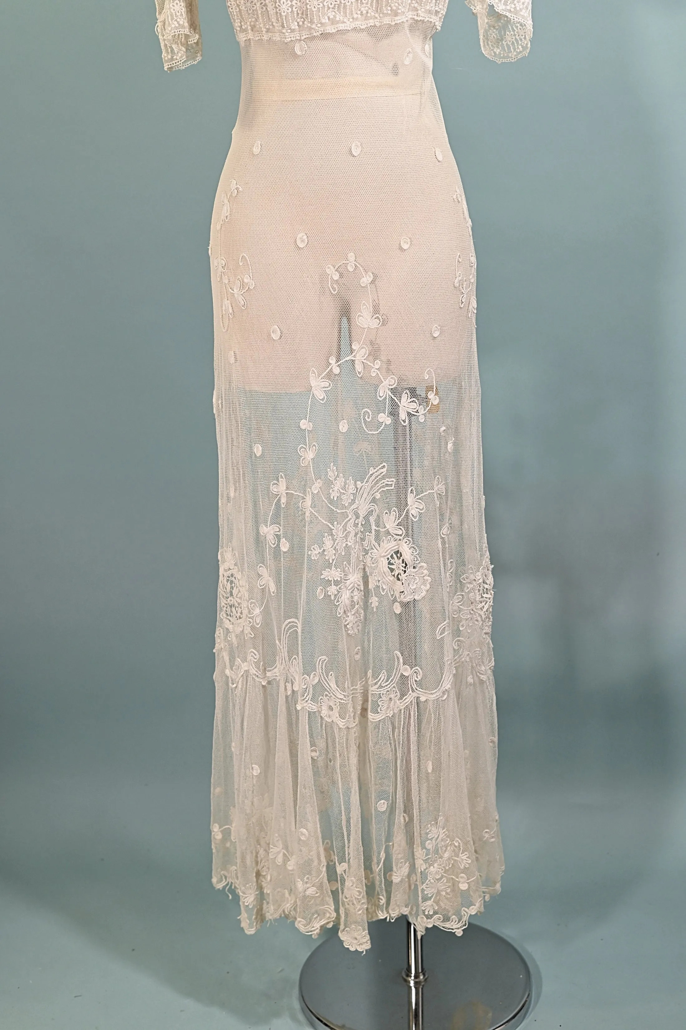 SOLD Antique White Net/Embroidered Lace Edwardian/Victorian Dress XS
