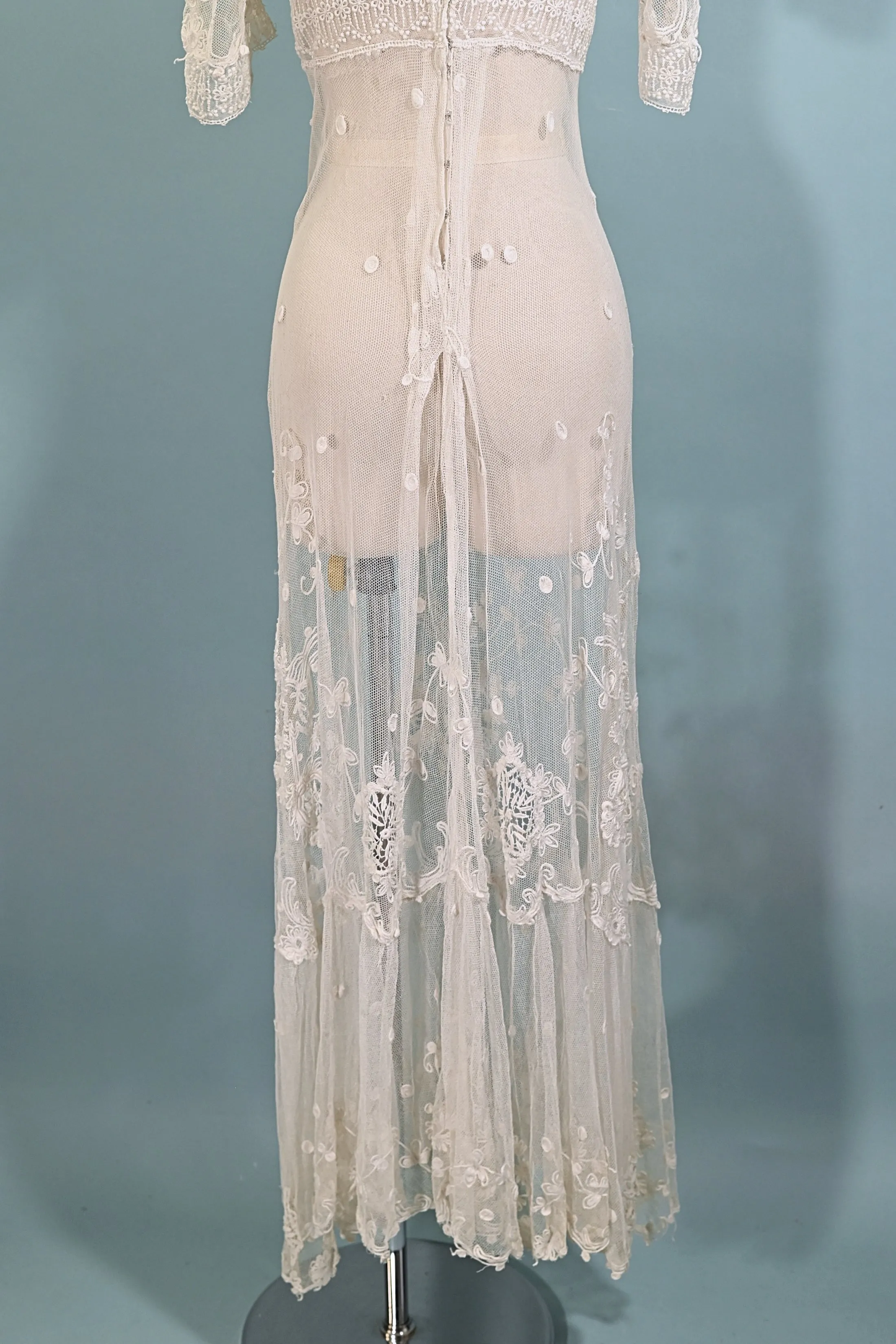 SOLD Antique White Net/Embroidered Lace Edwardian/Victorian Dress XS