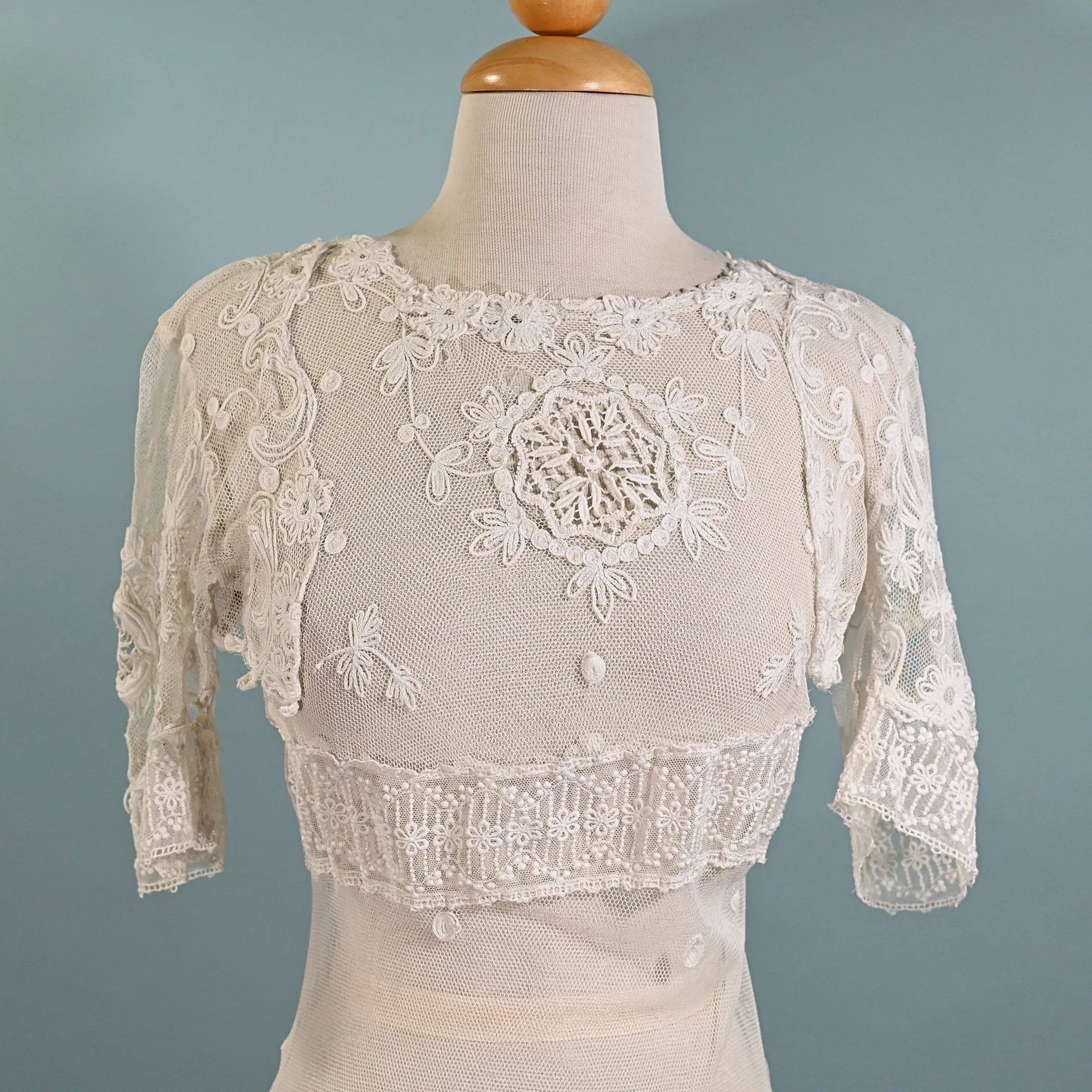 SOLD Antique White Net/Embroidered Lace Edwardian/Victorian Dress XS