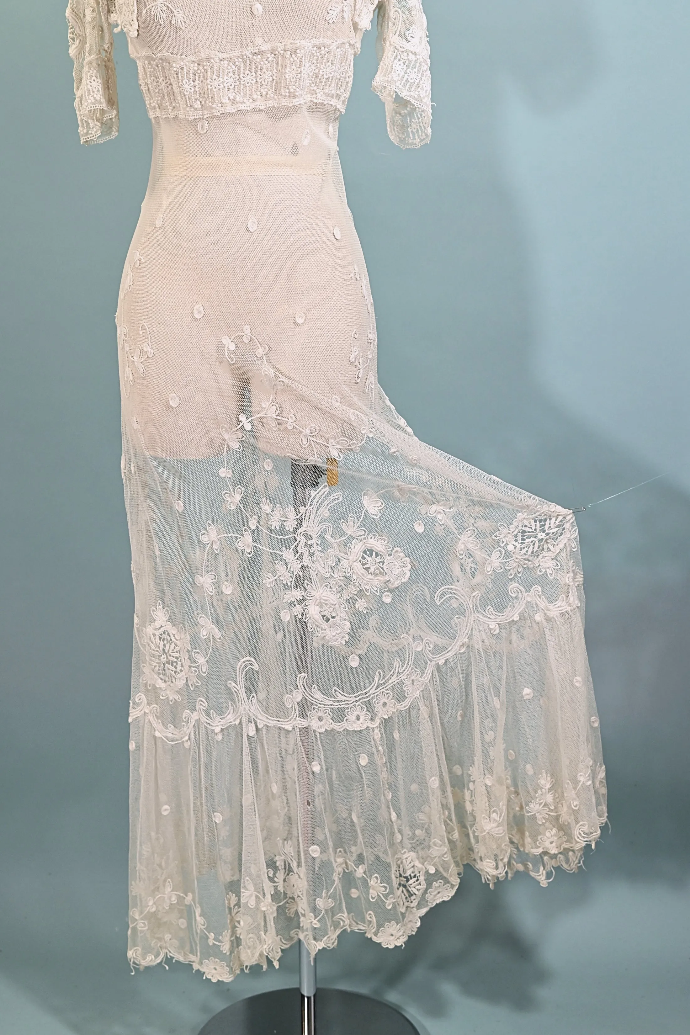 SOLD Antique White Net/Embroidered Lace Edwardian/Victorian Dress XS