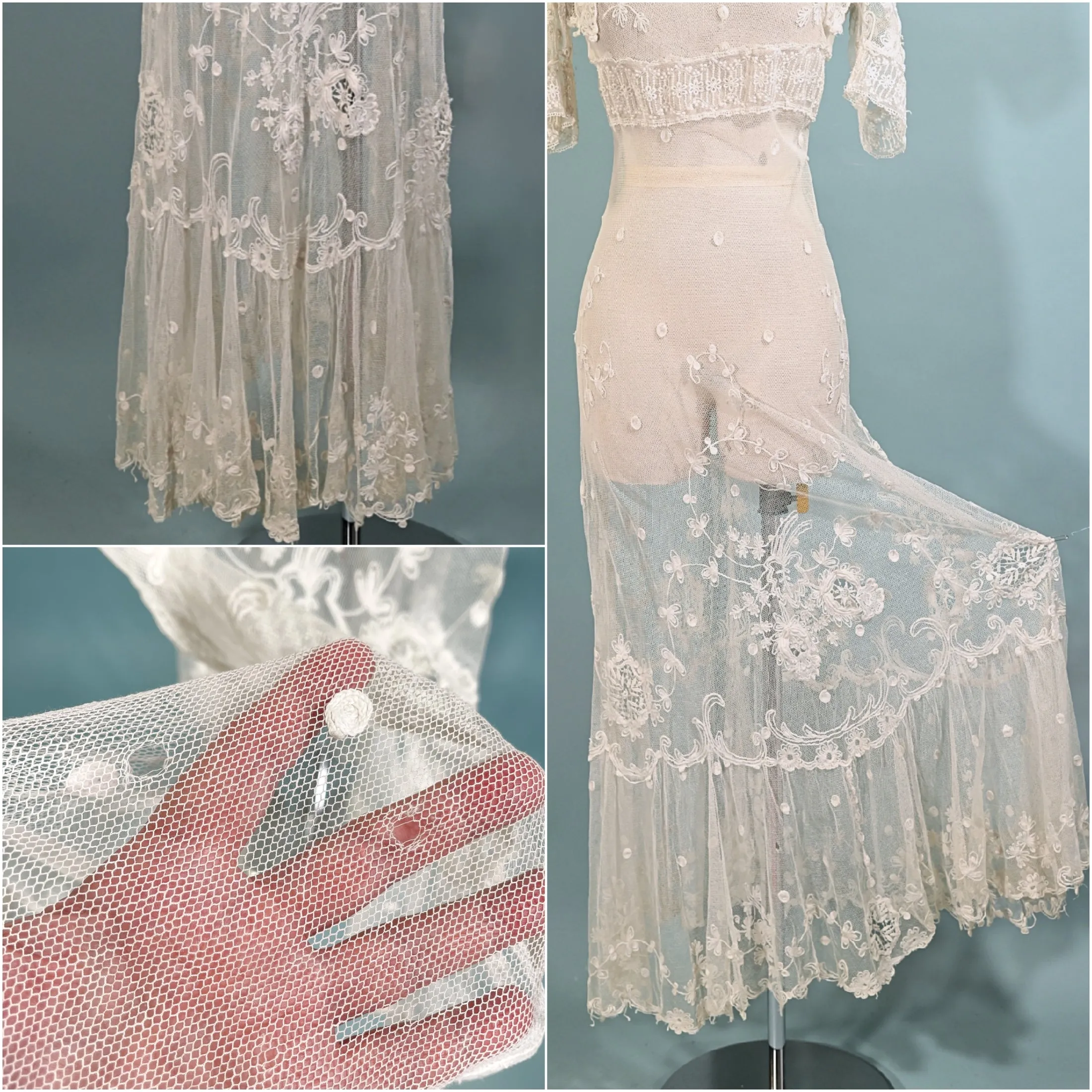 SOLD Antique White Net/Embroidered Lace Edwardian/Victorian Dress XS