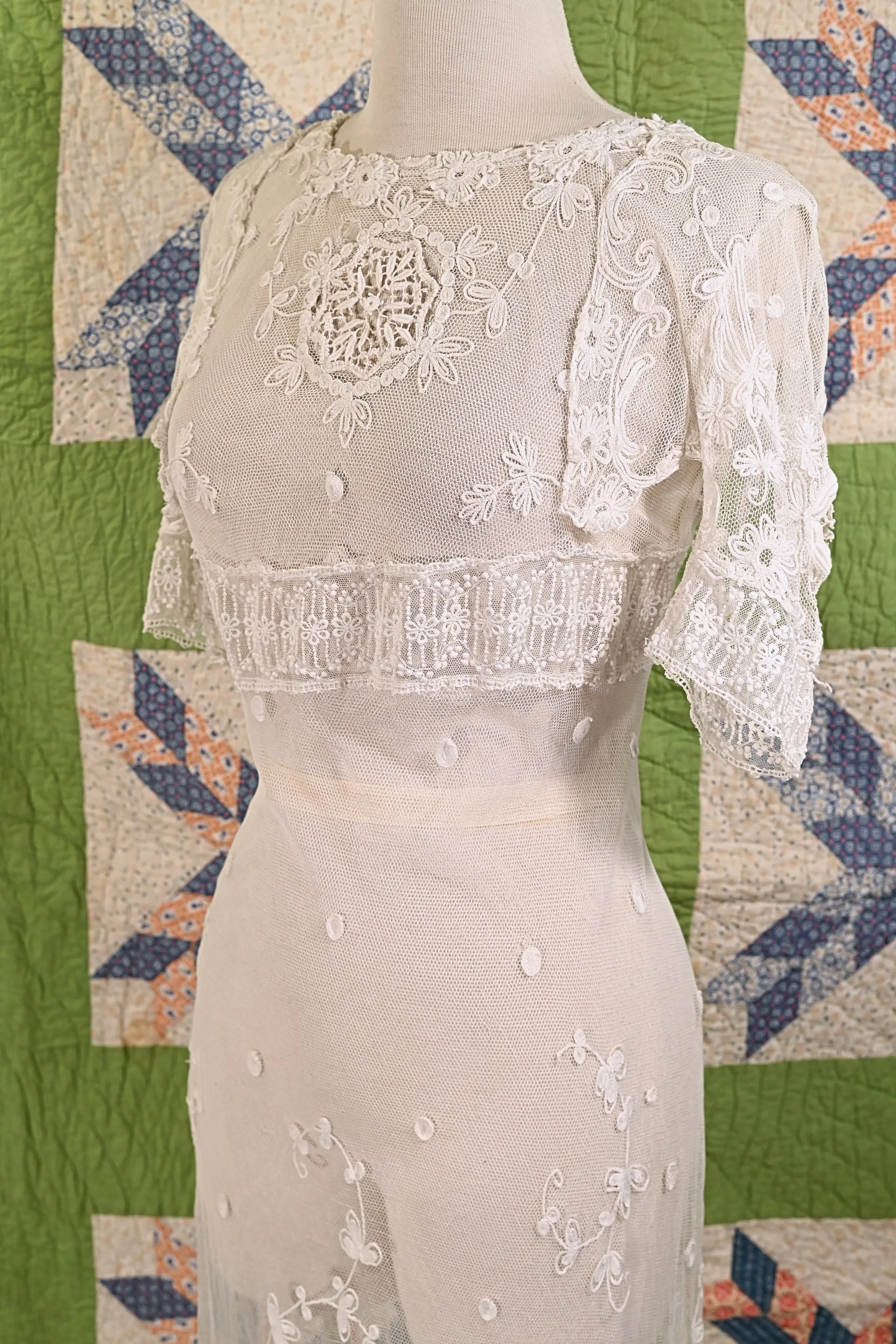 SOLD Antique White Net/Embroidered Lace Edwardian/Victorian Dress XS