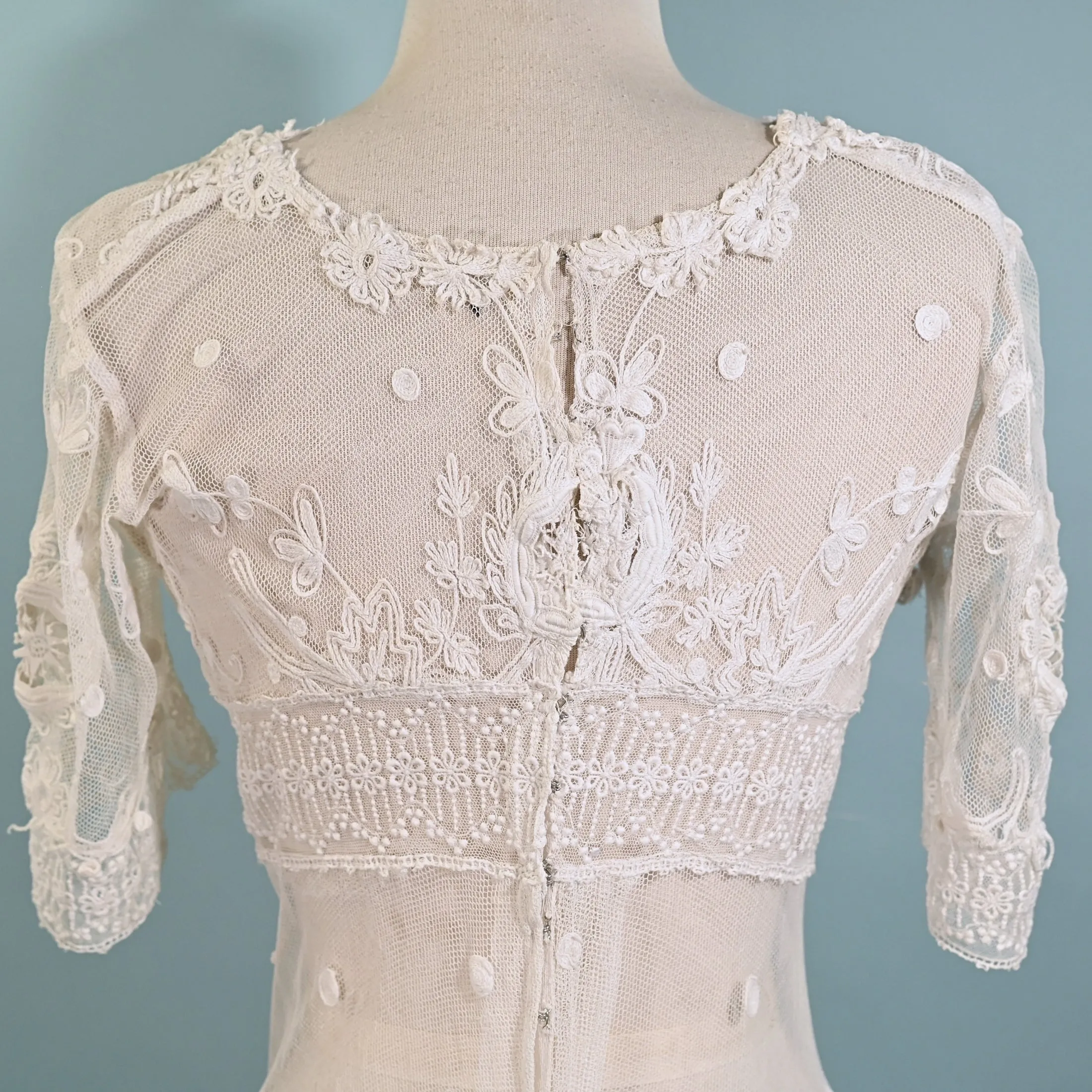 SOLD Antique White Net/Embroidered Lace Edwardian/Victorian Dress XS