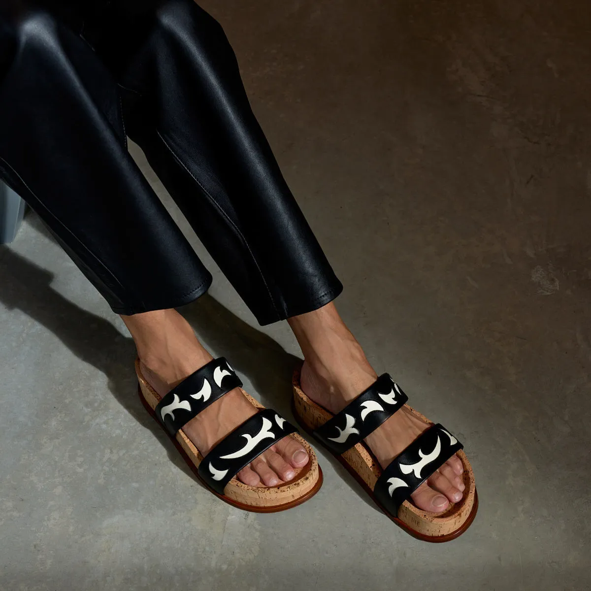 Striker Embossed Leather and Cork Slides