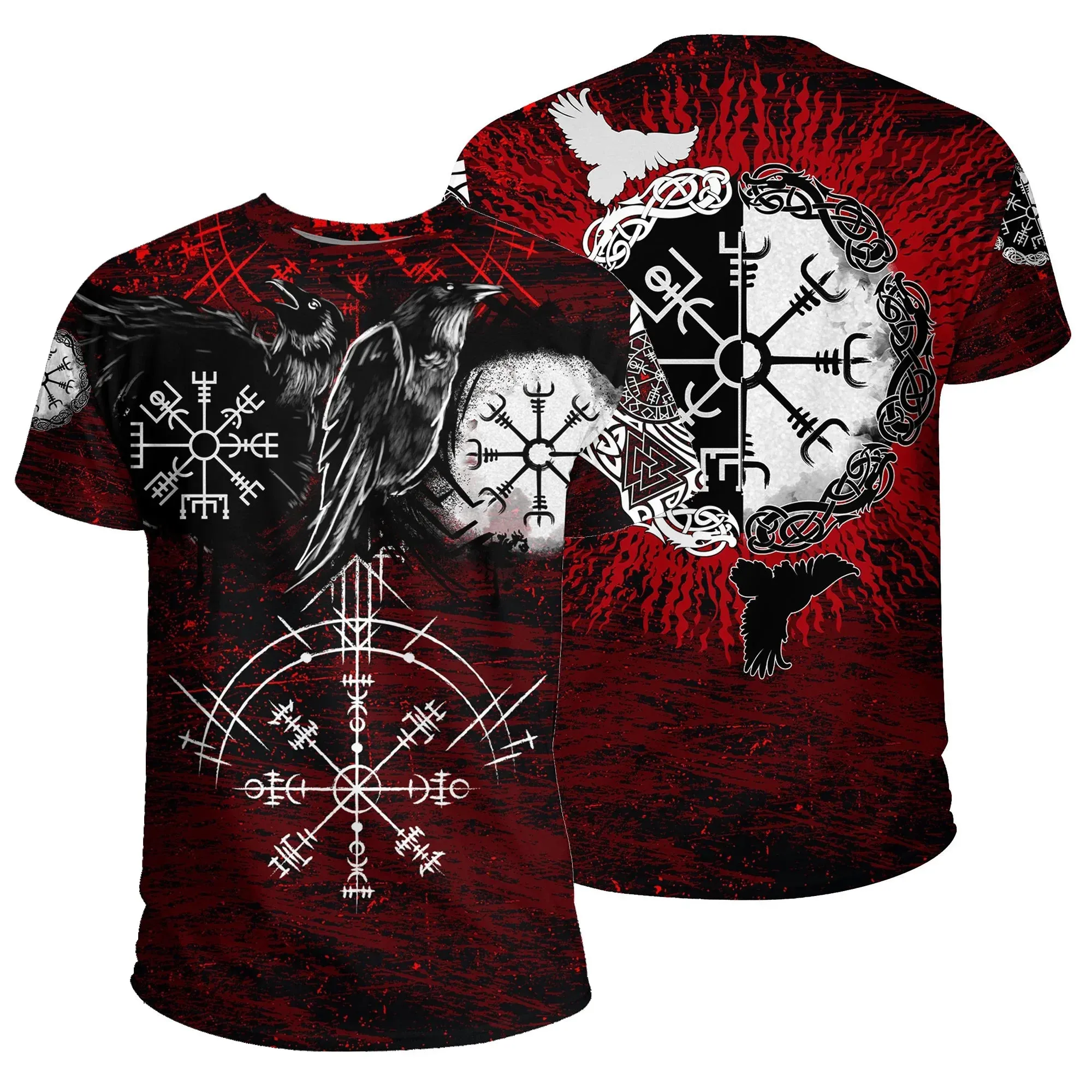 Summer 2025 Men's Oversized 3D Viking Symbol T-Shirt - Street Fashion Plus Size Breathable Top (Up to 6XL)