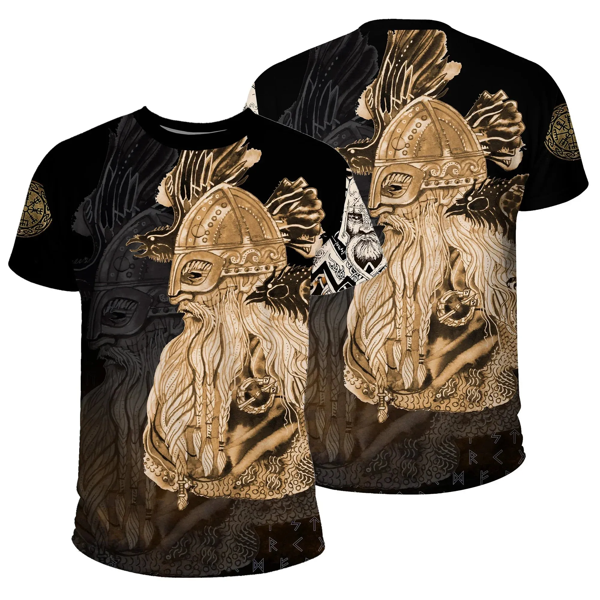 Summer 2025 Men's Oversized 3D Viking Symbol T-Shirt - Street Fashion Plus Size Breathable Top (Up to 6XL)
