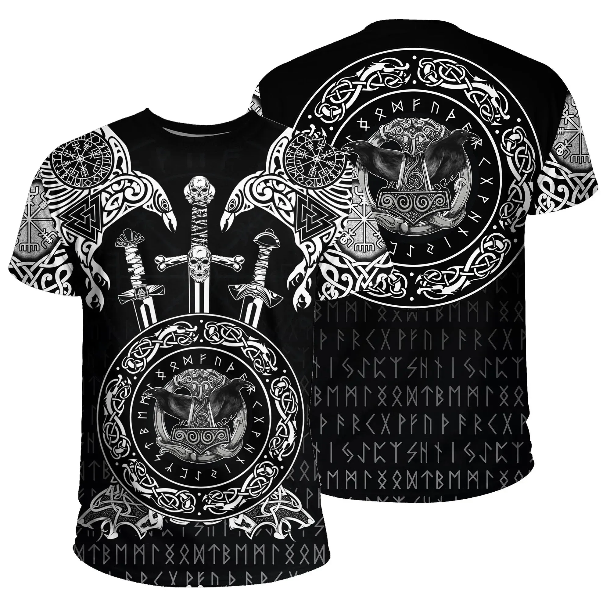 Summer 2025 Men's Oversized 3D Viking Symbol T-Shirt - Street Fashion Plus Size Breathable Top (Up to 6XL)