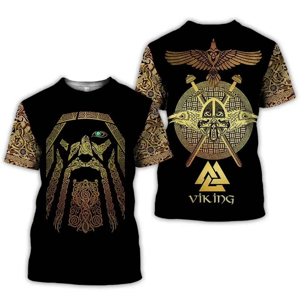 Summer 2025 Men's Oversized 3D Viking Symbol T-Shirt - Street Fashion Plus Size Breathable Top (Up to 6XL)