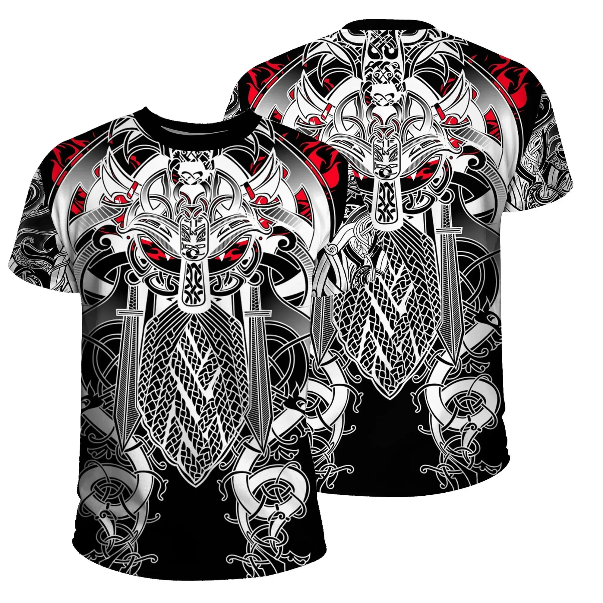 Summer 2025 Men's Oversized 3D Viking Symbol T-Shirt - Street Fashion Plus Size Breathable Top (Up to 6XL)