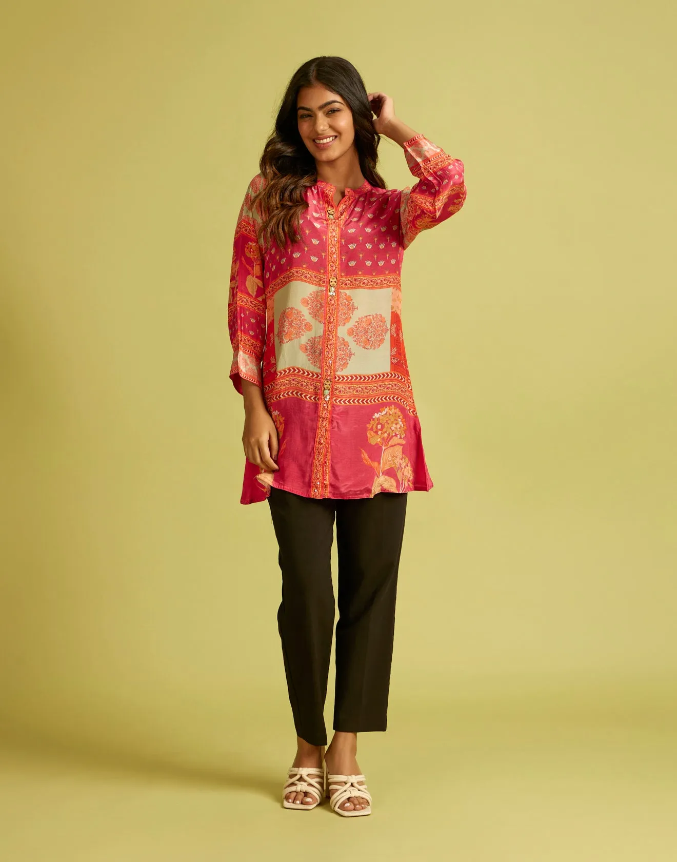 Taffy Pink Ethnic Printed Tunic Top