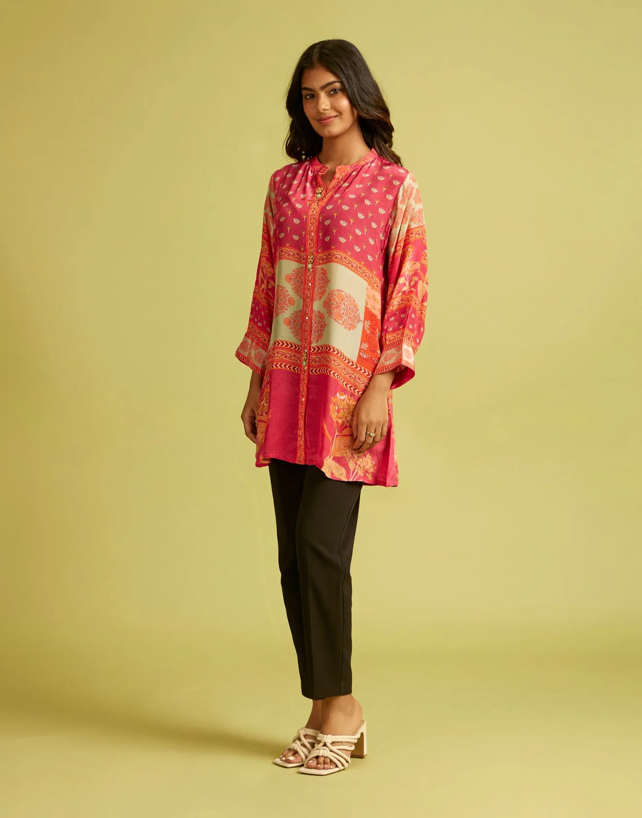 Taffy Pink Ethnic Printed Tunic Top