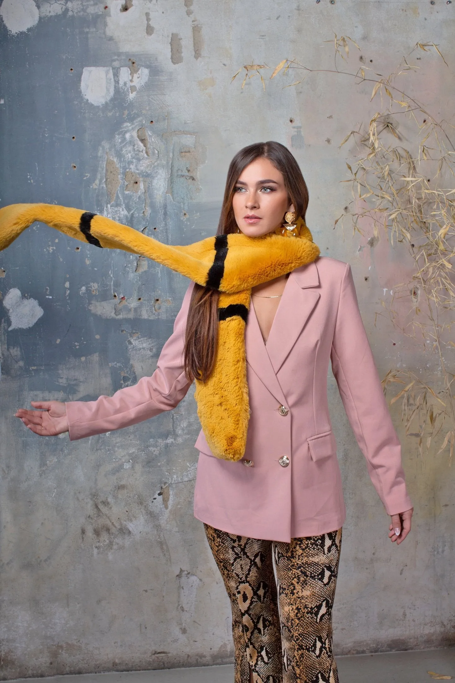 Tammy Mustard Faux Fur Scarf Collar