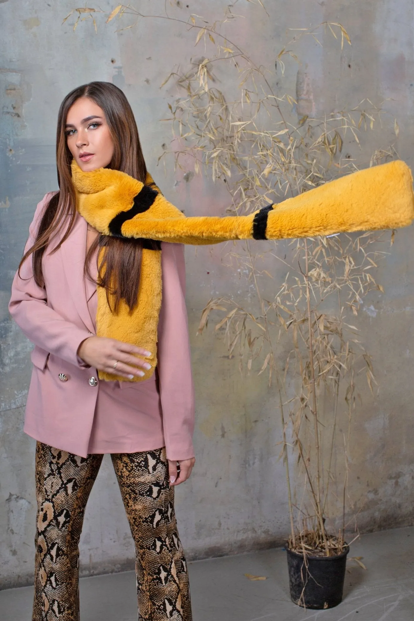 Tammy Mustard Faux Fur Scarf Collar